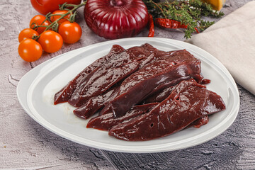 Raw beef liver slices for cooking