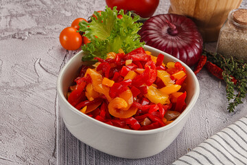 Diced raw bell red and yellow pepper