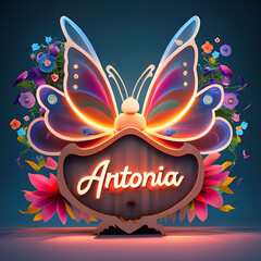 Enseigne de fleur de lotus au néon : rendu 3D saisissant comportant le nom « ANTONIA » dans une élégante police Arial .