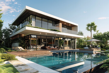 Fototapeta premium A modern house with a swimming pool