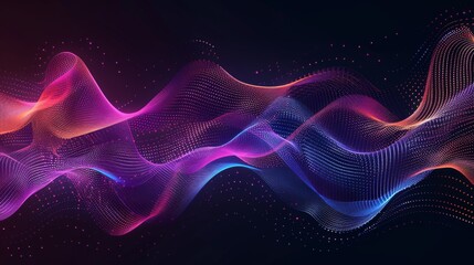 Dynamic abstract particle wave background with flowing lines and neon colors - obrazy, fototapety, plakaty