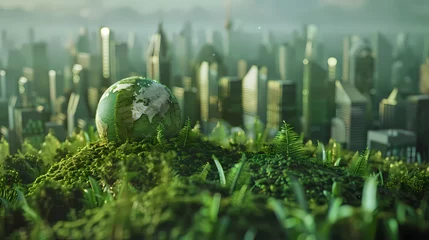 Fotobehang Earth model with eco-friendly industry background. Environment Earth day concept. © Spaces
