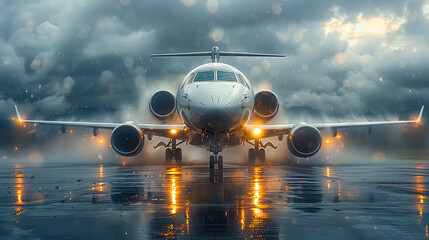 Airplane in the rain. 3d illustration. toned image.  - obrazy, fototapety, plakaty