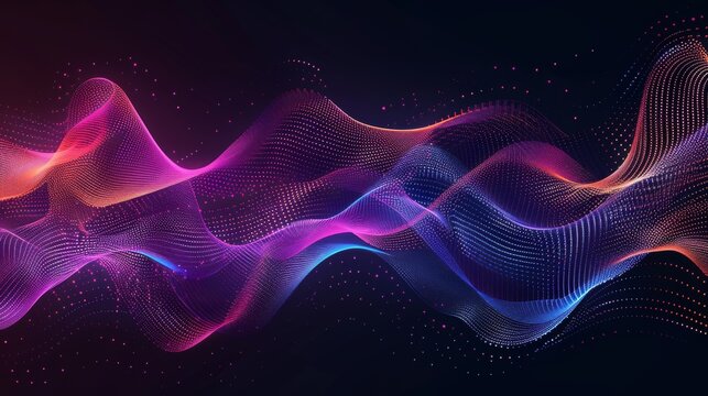 Dynamic abstract particle wave background with flowing lines and neon colors