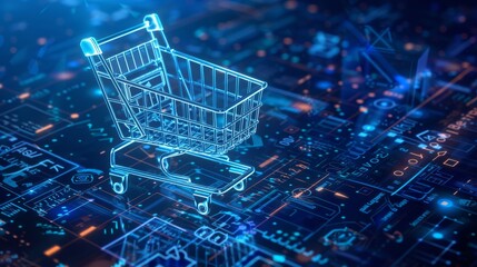 E-commerce and online shopping background with digital carts and payment gateways, suitable for presentations on digital marketplaces and retail innovation.