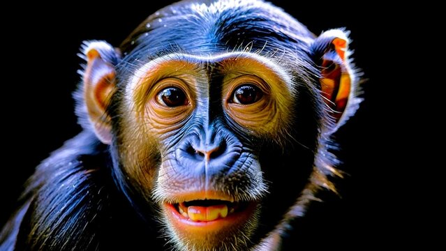 Close Up Of A Monkey Face On A Black Background, AI Generative