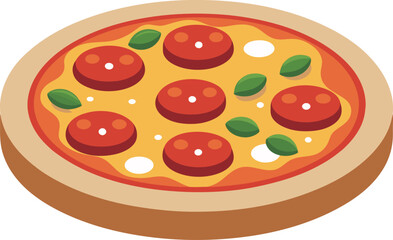 Illustration of a pizza with tomato sauce and mozzarella cheese