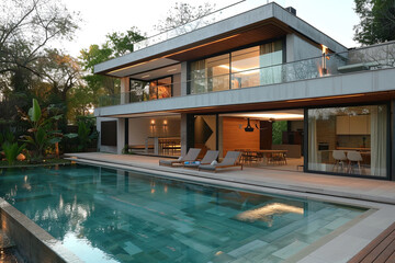 Fototapeta premium A modern house with a swimming pool