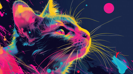 Cat, Abstract Shapes, Colorful Pop, Feeling Spring with Lots of Texture Generative AI