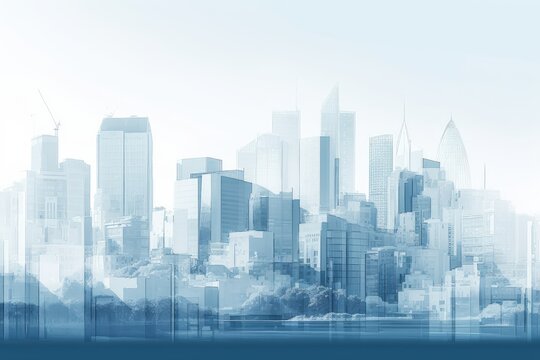 Abstract Blue-Toned Cityscape Silhouette Illustration