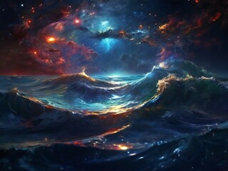cosmos waves, design for poster, social media, web. generative ai