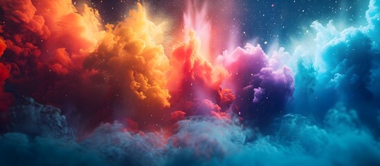 Colorful Clouds in Cosmic Space, To provide a unique and eye-catching background design for a desktop or other digital device, evoking a sense of - obrazy, fototapety, plakaty