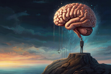 Surreal brain, mind, soul, and hope concept art. Illustration of imagination, mystery, and success....