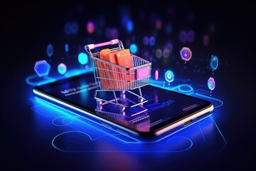 Digital Shopping Cart on Smartphone Concept Illustration