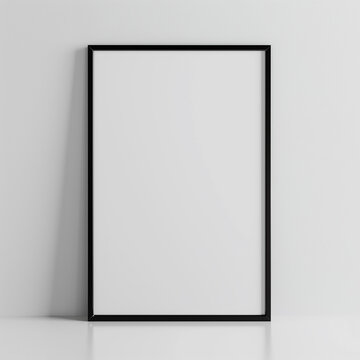 A4 Size Vertical Black Frame on Blank White Wall