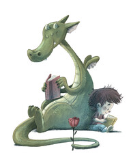 Dragon of Sant Jordi reading with a child
