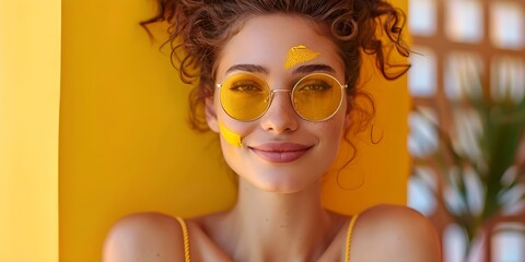 Woman in sunglasses applying sunscreen exemplifying skincare and sun safety concepts. Concept Skincare, Sun Safety, Woman in Sunglasses, Sunscreen Application