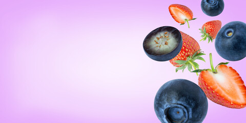 Blueberry and strawberry levitate