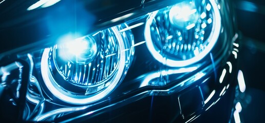 headlight front modern prestigious car closeup