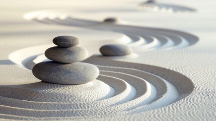 Fototapeta na wymiar Zen garden abstract background with sand ripples and smooth stones