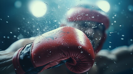 Boxer's punches in the ring. AI Generative.