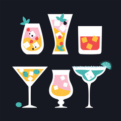 Summer Cocktail Party. Drinks logo. Bar Menu Design Template. Happy Hour. Vector illustration banner