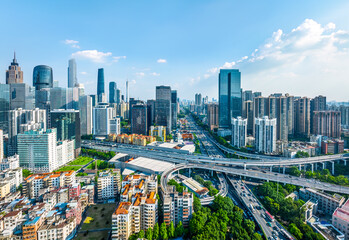 Fototapeta na wymiar City commercial buildings skyline and viaduct in Guangzhou