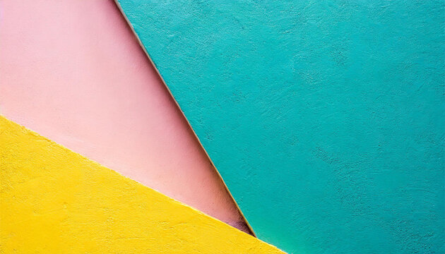 Closeup of colorful teal, pink and yellow urban wall texture. Modern pattern for wallpaper design. Creative modern urban city background