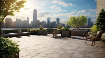 Modern Rooftop Terrace Overlooking City Skyline