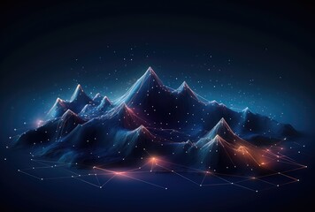 Digital Network Mountains with Starry Sky Background