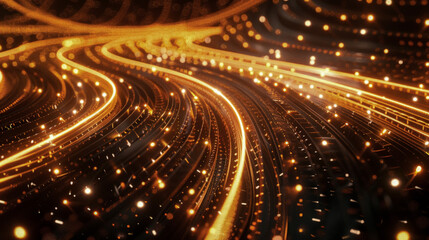 A bright orange and black line with many small dots