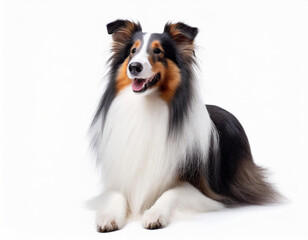 full body photo of a Shetland Sheepdog dog isolated on solid white background. ai generative