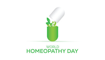World Homeopathy day observed every year in April. Template for background, banner, card, poster with text inscription.