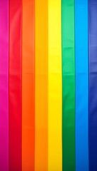 A graphically designed rainbow flag with geometric color blocking, representing the pride and...