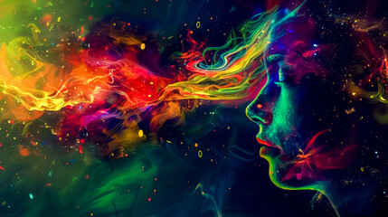 Cosmic dreams - abstract colorful woman profile