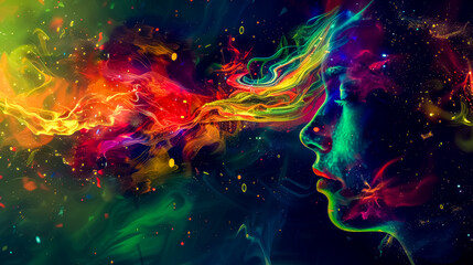 Obraz premium Cosmic dreams - abstract colorful woman profile