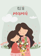 Cute mothers day or birthday greeting card with spanish greeting text