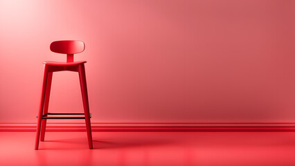 Contemporary 3D Red Bar Chair Illustration, Ideal for Showcasing Stylish Seating Solutions in Modern Cafe and Coffee Shop Designs