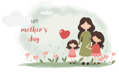 Cute mothers day greeting card for a mom of two girls