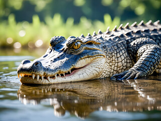Fototapeta premium Crocodile in the water, close-up portrait.