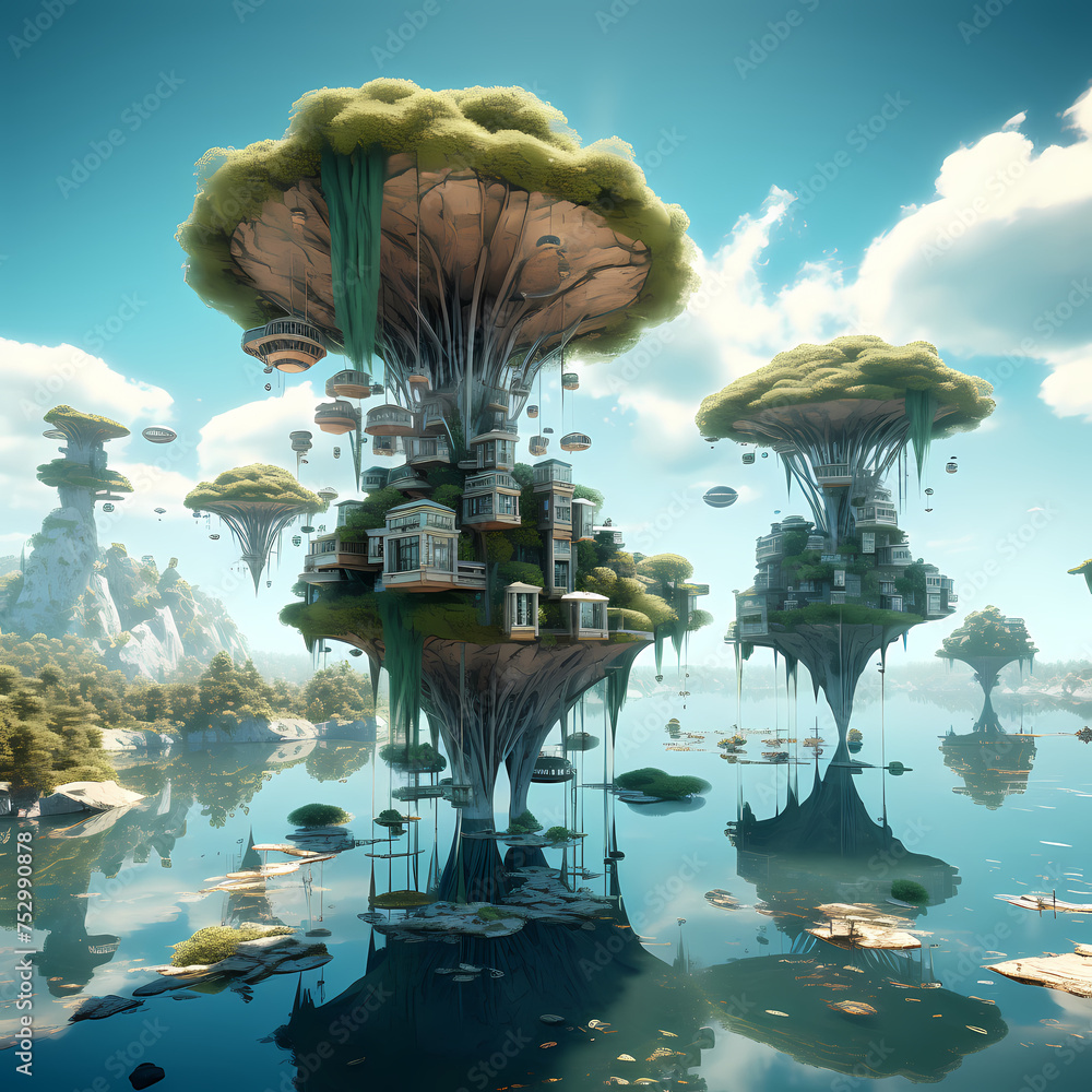 Canvas Prints A surreal landscape with floating islands.