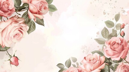 Weding card template design with pink rose flower ornament ,generative ai - obrazy, fototapety, plakaty