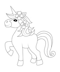 Unicorn coloring book page for kids