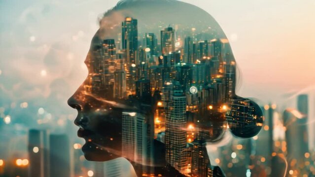 ชื่อ	
Abstract image of a businessman's head silhouette with a city popping up from thoughts in the head and mind. It symbolizes the thoughts and ideas buzzing in your head. Illustration concept