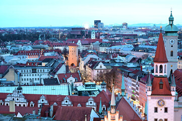 View from the town hall tower over the roofs of Munich