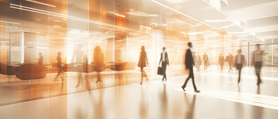 Busy Corporate Office Lobby with Motion Blur