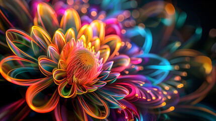 beautiful wallpaper multi color glowing flower on black background