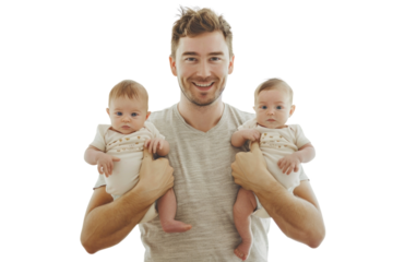 Father proud of his newborn twin babies