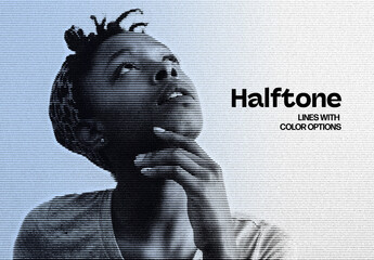 Halftone Print Lines Photo Effect Mockup - obrazy, fototapety, plakaty