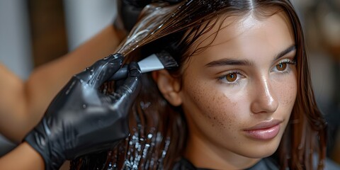 Hair stylist creating balayage highlights with blend of colors in action. Concept Hairstylist, Balayage Highlights, Blend of Colors, In Action, Hair Transformation